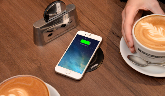 Wireless charging for bar, cafes and coffee shops